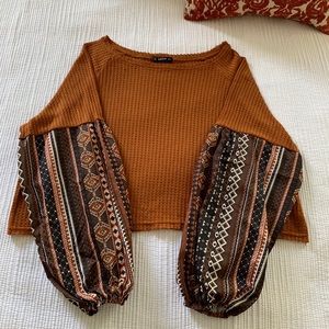 Thermal waffle knit crop top